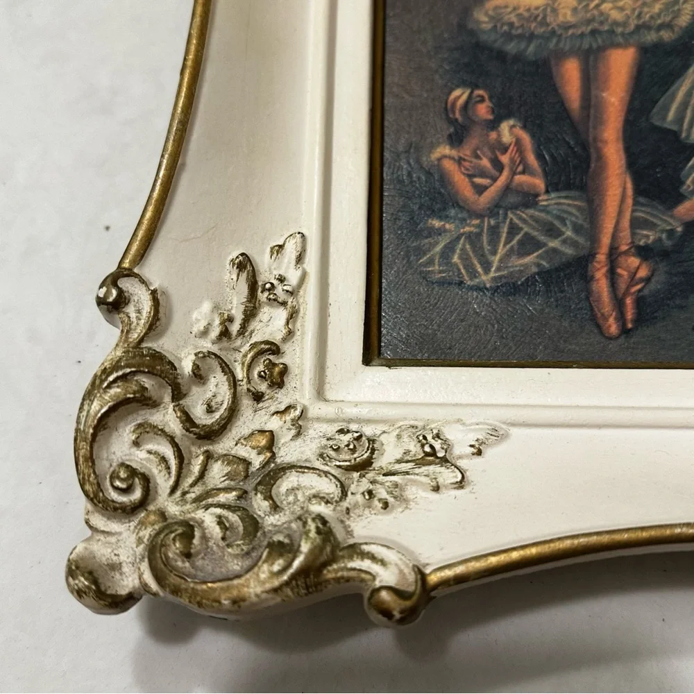 Vintage Ballerina Print Ornate Resin White/Gold Frame Hollywood Regency